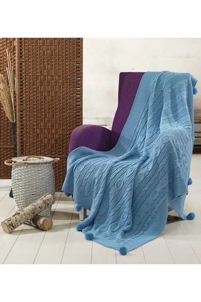 Sevda Triko Örgülü Tv Battaniyesi 10 Ponponlu 130 X 170 Cm - Resim 5