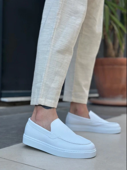 Ba0241 Bağcıksız Yüksek Taban Beyaz Cilt Erkek Ayakkabı Erkek Günlük Ayakkabı - Resim 2