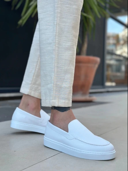 Ba0241 Bağcıksız Yüksek Taban Beyaz Cilt Erkek Ayakkabı Erkek Günlük Ayakkabı - Resim 3