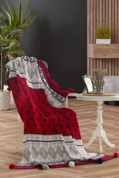 Geyikli  Triko Örgülü Geyikli Tv Battaniyesi 130 X 170 Cm - Resim 4