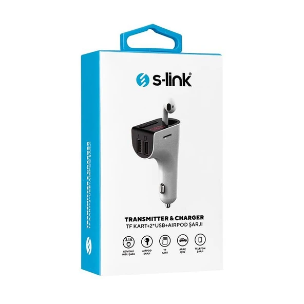 S-link SL-BT245 Bluetooth Kulaklık ve TF+USB Fm Transmitter 5V 3.1A, 5V 1A - Resim 3