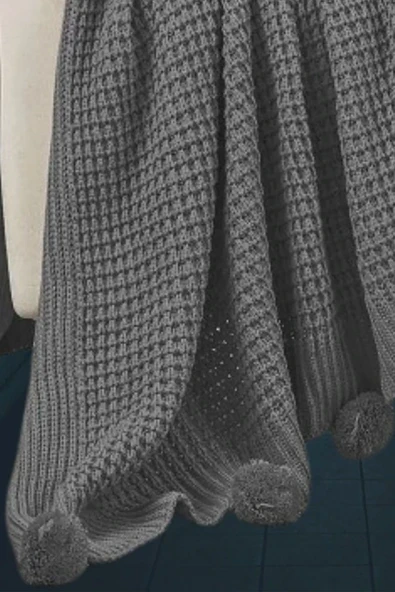 Selanik 10 Ponponlu Triko Örgülü Tv Battaniyesi 130 X 170 Cm - Resim 5