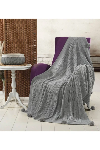 Sevda Triko Örgülü Tv Battaniyesi 10 Ponponlu 130 X 170 Cm - Resim 8