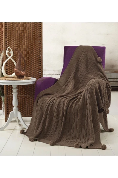 Sevda Triko Örgülü Tv Battaniyesi 10 Ponponlu 130 X 170 Cm - Resim 6