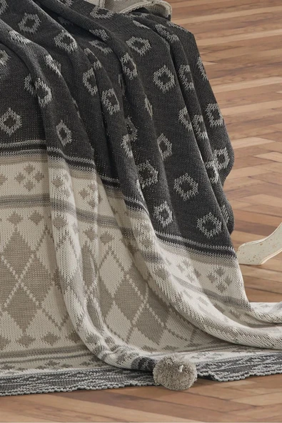 Geyikli  Triko Örgülü Geyikli Tv Battaniyesi 130 X 170 Cm - Resim 2