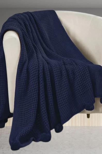 Selanik 10 Ponponlu Triko Örgülü Tv Battaniyesi 130 X 170 Cm ürün görseli 1