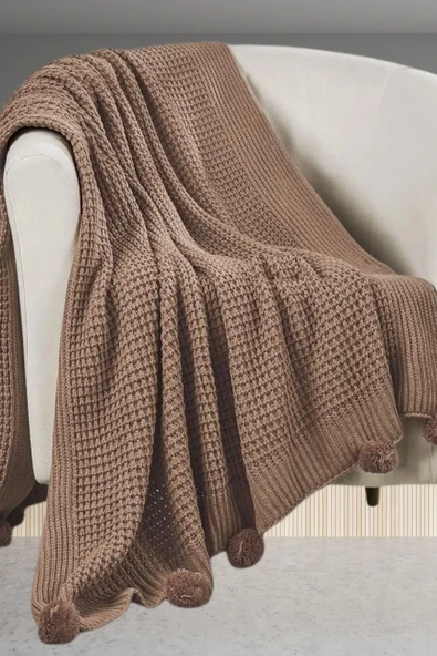 Selanik 10 Ponponlu Triko Örgülü Tv Battaniyesi 130 X 170 Cm - Resim 10