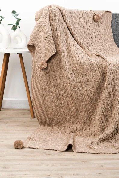 Derya Triko Örgülü Tv Battaniyesi 4 Ponponlu 130 X 170 Cm - Resim 4