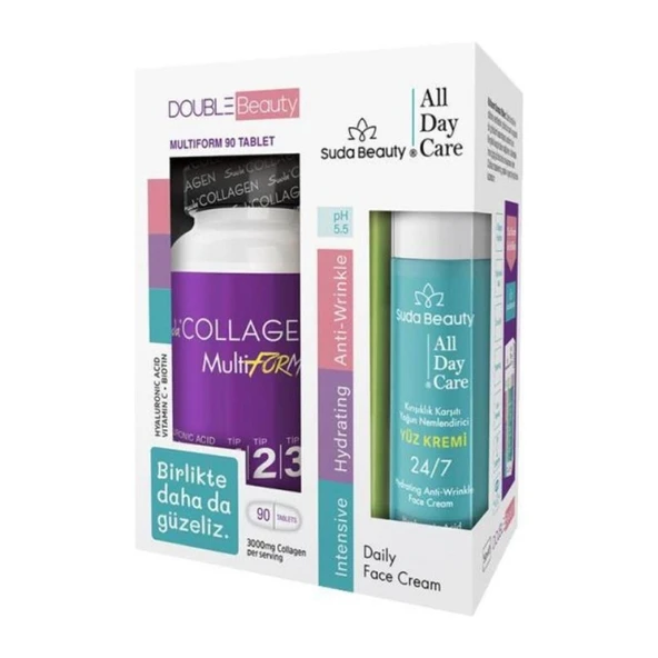 Collagen Double Beauty Multiform Kolajen 90 Tablet + All Day Care Yüz Kremi Hediyeli ürün görseli 1
