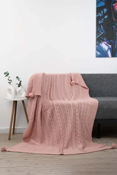 Derya Triko Örgülü Tv Battaniyesi 4 Ponponlu 130 X 170 Cm - Resim 8