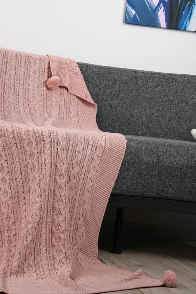 Derya Triko Örgülü Tv Battaniyesi 4 Ponponlu 130 X 170 Cm - Resim 7