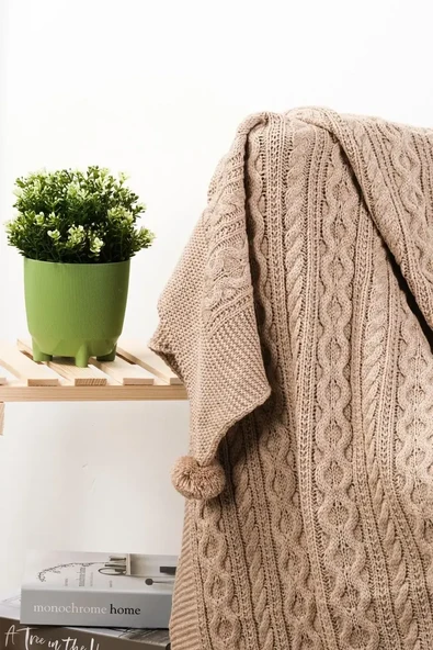 Derya Triko Örgülü Tv Battaniyesi 4 Ponponlu 130 X 170 Cm - Resim 3