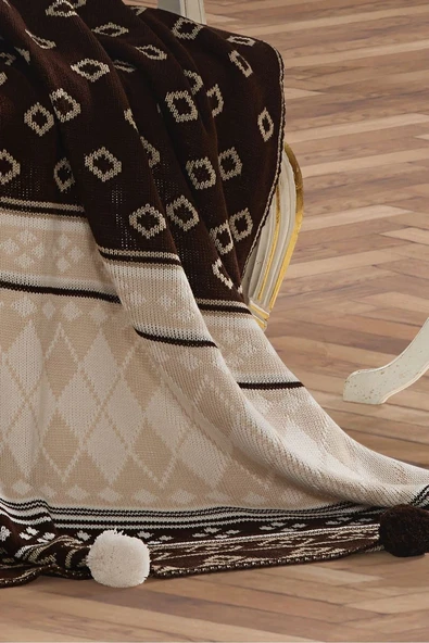 Geyikli  Triko Örgülü Geyikli Tv Battaniyesi 130 X 170 Cm - Resim 7