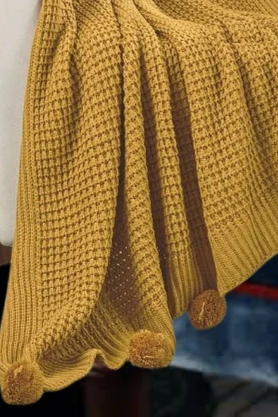 Selanik 10 Ponponlu Triko Örgülü Tv Battaniyesi 130 X 170 Cm - Resim 9