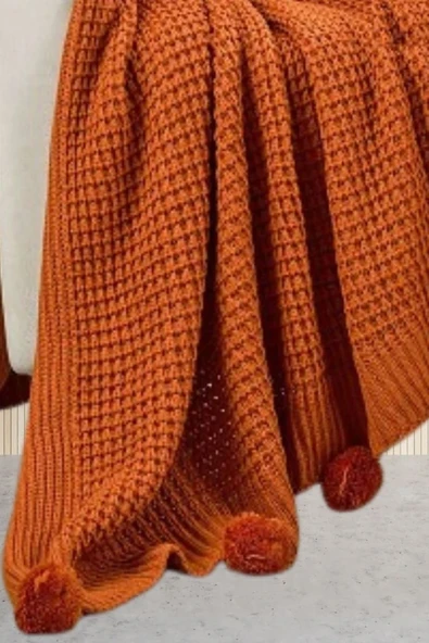 Selanik 10 Ponponlu Triko Örgülü Tv Battaniyesi 130 X 170 Cm - Resim 6