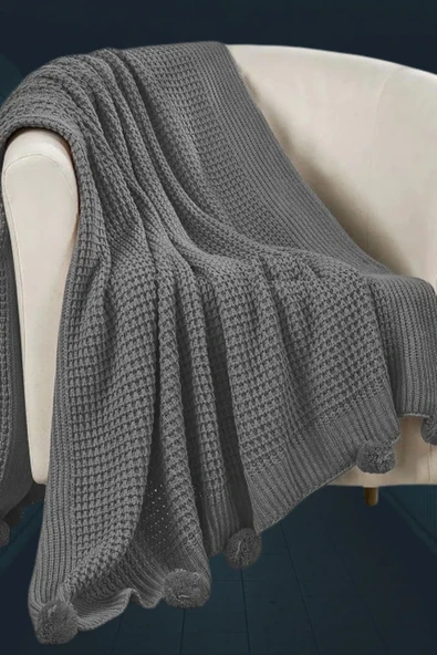 Selanik 10 Ponponlu Triko Örgülü Tv Battaniyesi 130 X 170 Cm - Resim 4