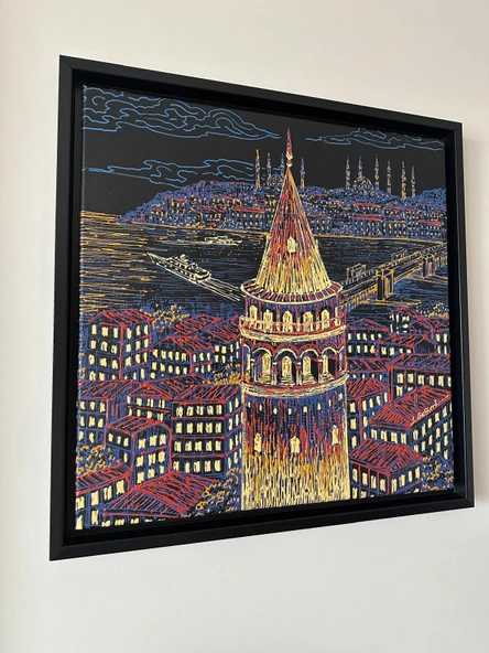 İstanbul Galata Manzaralı Orijinal Tablo Çerçeveli - Resim 2