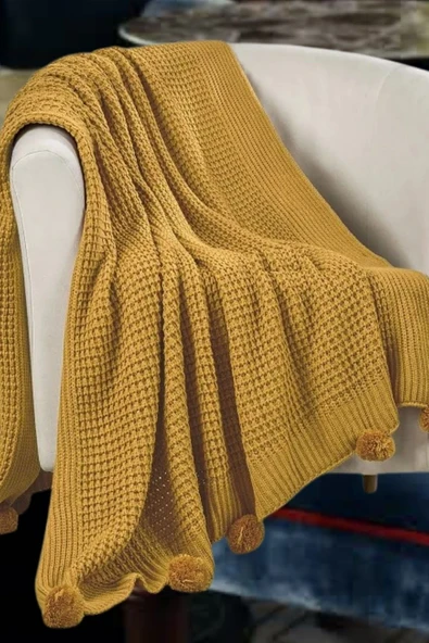 Selanik 10 Ponponlu Triko Örgülü Tv Battaniyesi 130 X 170 Cm - Resim 8
