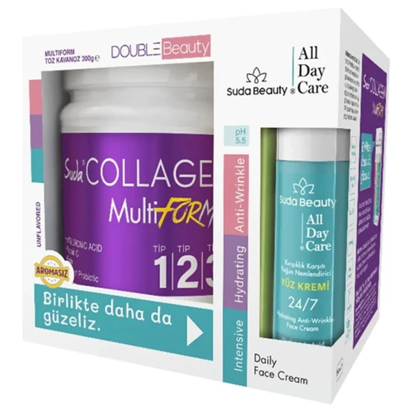 Collagen Double Beauty Multiform Kolajen 300 gr & Suda Beauty All Day Care Yüz Kremi 50ML ürün görseli 1