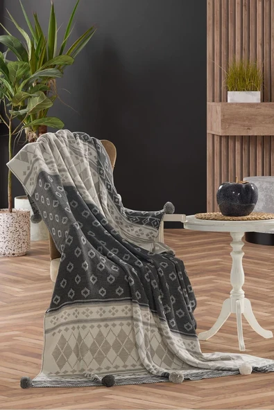 Geyikli  Triko Örgülü Geyikli Tv Battaniyesi 130 X 170 Cm - Resim 3