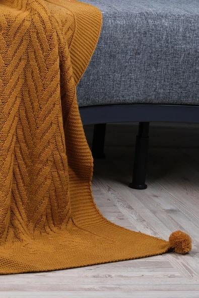 Leyla Triko Örgülü Tv Battaniyesi-4 Ponponlu 130 X 170 Cm - Resim 5