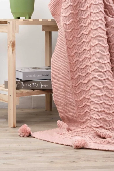 Meral Triko Örgülü Ponponlu Tv Battaniyesi 130 X 170 Cm - Resim 12