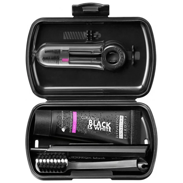 Curaprox Cs Black Is White Travel Set (Karbon Uçlu Fırça + Beyazlatıcı Diş Macunu + 2 Adet Arayüz) ürün görseli 1