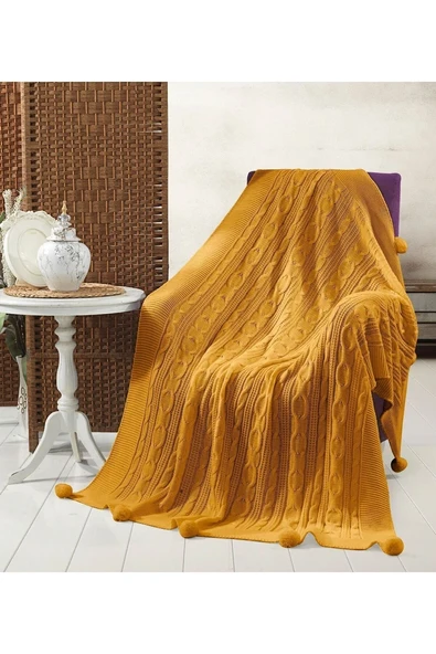 Sevda Triko Örgülü Tv Battaniyesi 10 Ponponlu 130 X 170 Cm - Resim 10