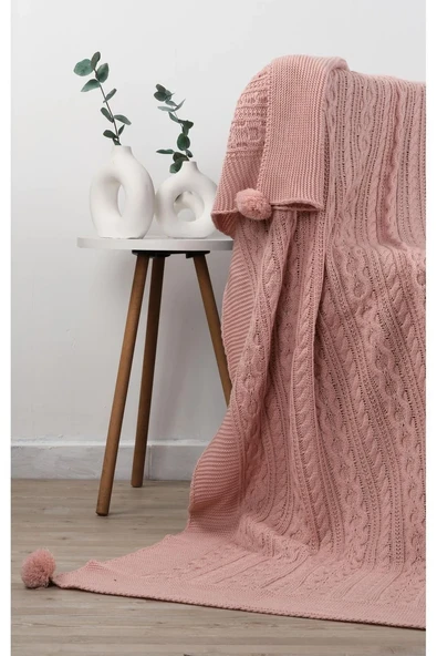 Derya Triko Örgülü Tv Battaniyesi 4 Ponponlu 130 X 170 Cm - Resim 5