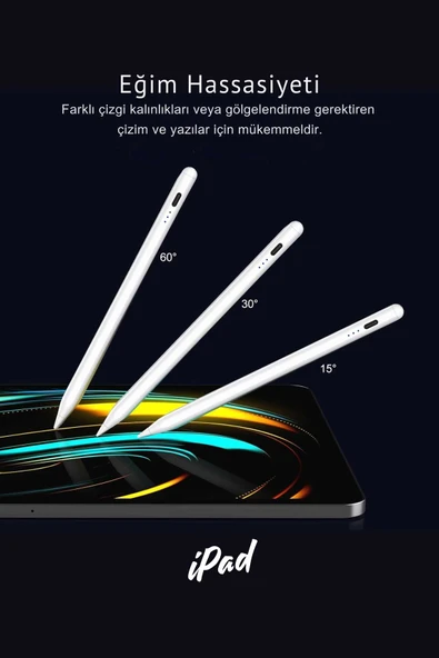 İPad Air 11 & 13 inç M3 2025 Uyumlu Avuç İçi Reddetmeli Eğim Hassasiyetli Dokunmatik Yazı Kalemi - Resim 3