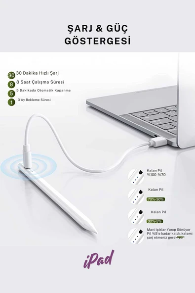İPad Air 11 & 13 inç M3 2025 Uyumlu Avuç İçi Reddetmeli Eğim Hassasiyetli Dokunmatik Yazı Kalemi - Resim 5