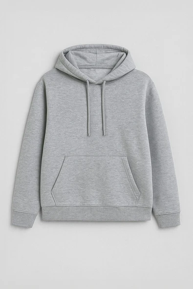 Kadın Kapüşonlu Cepli İçi Polarlı Gri Sweatshirt ürün görseli 1