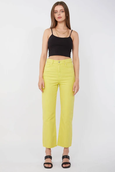 Kadın Basic Paçası Kesik Jean Pantolon Fıstık Yeşili - Resim 2