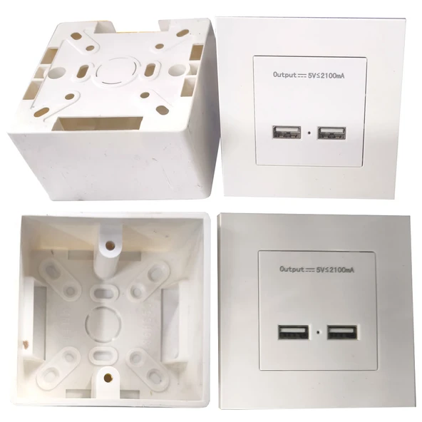 USB Priz duvar tipi kasalı usb priz sıva üstü 5v 2A Çift usb'li priz - Resim 4