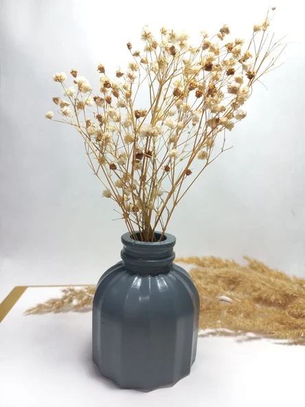 İnce Çizgili Vazo - Modern & Minimal Dekoratif Obje, Salon ve Ofis Çiçeklik,Gri Obje ürün görseli 1