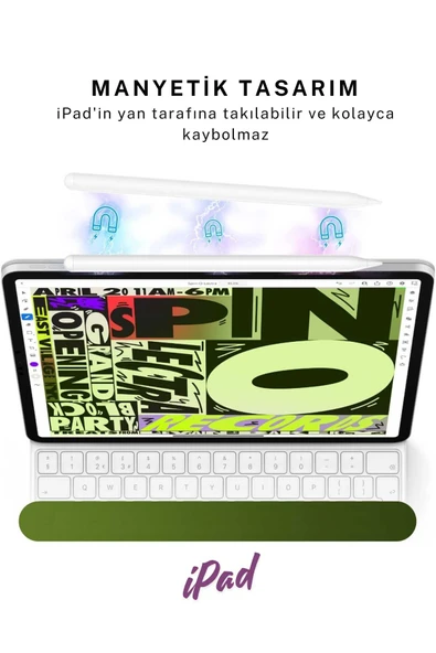 İPad Air 11 & 13 inç M3 2025 Uyumlu Avuç İçi Reddetmeli Eğim Hassasiyetli Dokunmatik Yazı Kalemi - Resim 4