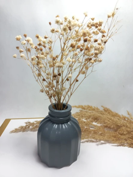 İnce Çizgili Vazo - Modern & Minimal Dekoratif Obje, Salon ve Ofis Çiçeklik,Gri Obje - Resim 2