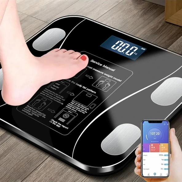 Yağ Ölçer Fonksiyonlu Dijital Baskül Elektronik Tartı Akıllı Bluetooth Lcd Dijital Ekran Ev Vücut (5332) ürün görseli 1