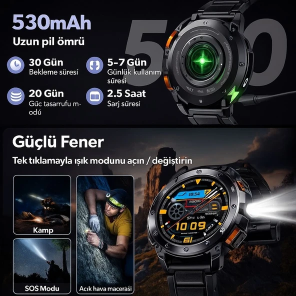HainoTeko GPS-1 Amoled Ekran Su Geçirmez Akıllı Saat Dahili GPS Dahili Fener - Resim 6