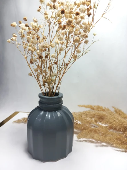 İnce Çizgili Vazo - Modern & Minimal Dekoratif Obje, Salon ve Ofis Çiçeklik,Gri Obje - Resim 4