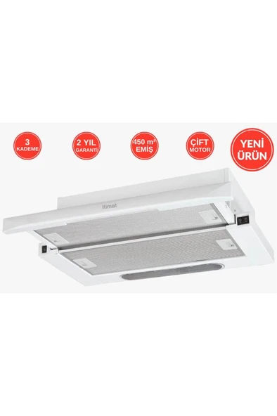 İtimat Çift Motor Sürgülü Beyaz Aspiratör ürün görseli 1