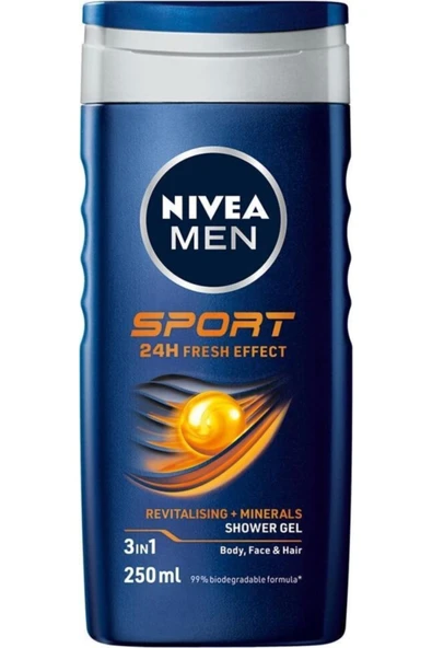 Nivea Men Sports Duş Jeli 250 ml, 3ü 1 Arada Kullanım,Vücut, Yüz ve Saç, 24 Saat Ferahlık ürün görseli 1