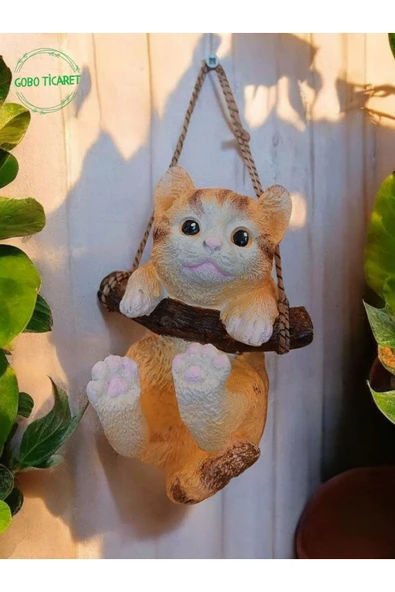 Gobo Dekoratif Sallanan Kedi Figürü–Asma Aparatlı Duvar, Balkon ve Bahçe Süsü (16x14 cm–3 Renk Seçenekli) ürün görseli 1