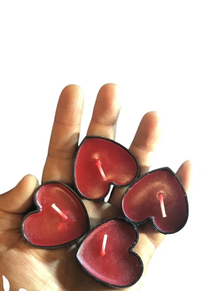 Kokusuz Kırmızı Renkli Kalpli Mum Eğlence Kutlama Parti Mumu (10 Adet) - Resim 3