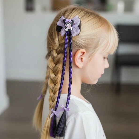 Yapay Saçlı Kuromi Çocuk Toka - Resim 2