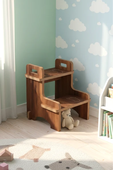 Ahşap Montessori Eğitici Kaymaz Çocuk Basamak-Tabure Banyo, Lavabo Merdiven Yükseltici ürün görseli 1