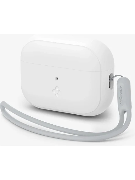 Spigen Apple AirPods Pro (2.nesil) ile Uyumlu Kılıf Silicone Fit (Silikon) White + Strap (Askı İpi) Gray - ACS05811 -OUTLET( KUTU HASARLI SIFIR ÜRÜN) ürün görseli 1