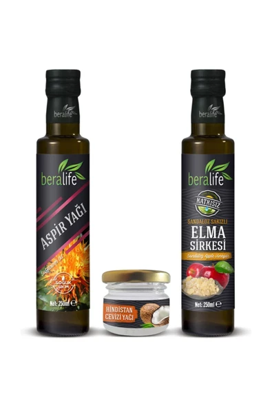 250 ml Aspir Yağı 250 ml Sandaloz Sakızlı Elma Sirkesi 30 ml Hindistan Cevizi Yağı ürün görseli 1