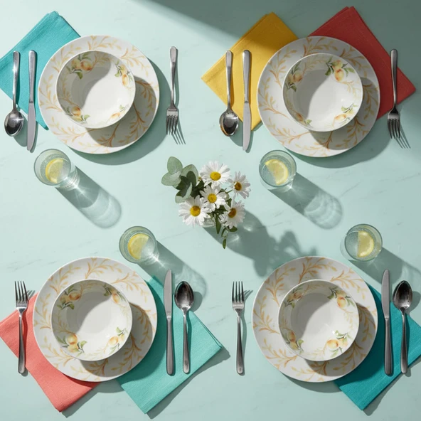 GÜRAL PORSELEN Lemon Touch  12 Parça 4 Kişilik Yemek Takımı 5692 ürün görseli 1
