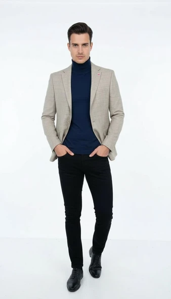Ekoseli Slim Fit Erkek Blazer Ceket – Şık Modern Tasarım, Tek Düğmeli - Resim 8